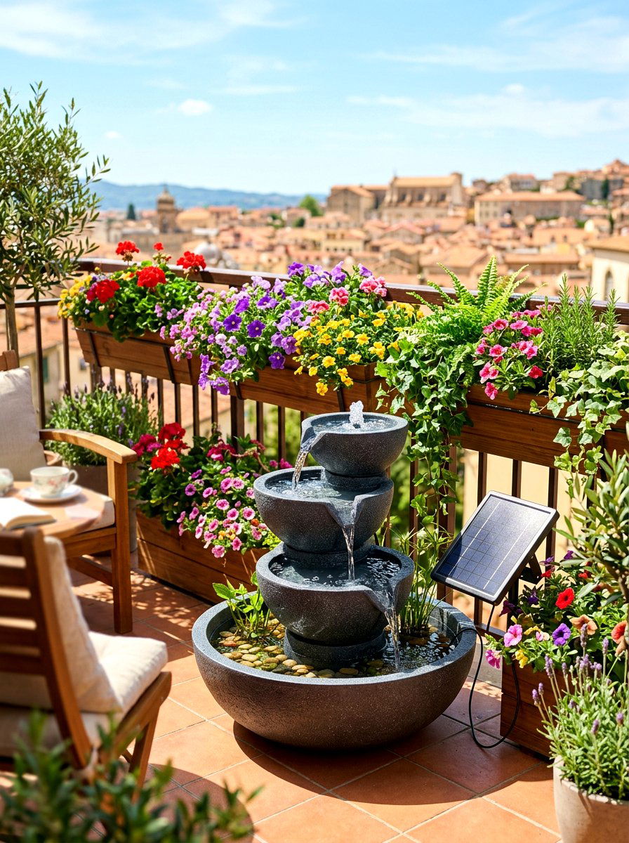 Solar powered fountain - 30 courtyard fountain ideas