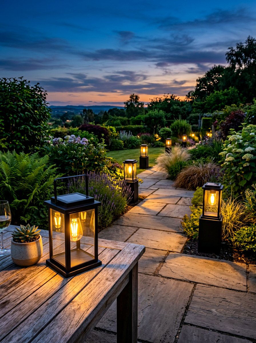 Solar powered garden lights - 30 city terrace decor ideas
