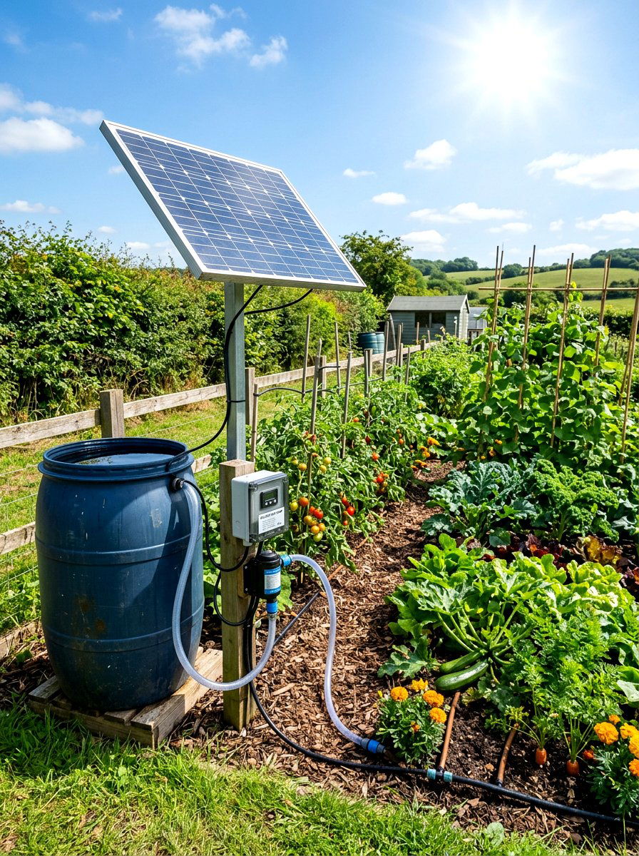 Solar powered garden pump - 30 vegetable garden watering ideas