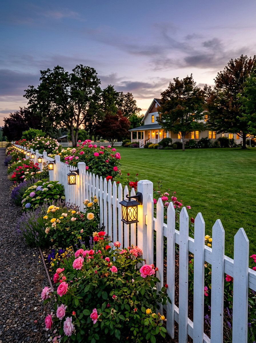 Solar powered lanterns on fence posts - 30 candle lantern patio styling ideas