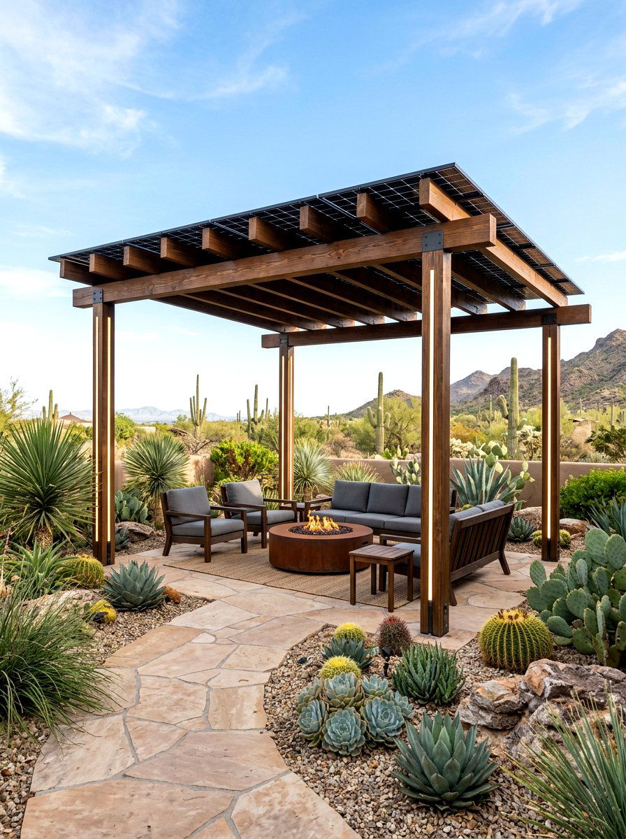 Solar powered pergola - 30 pergola lighting ideas