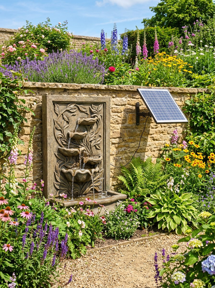 Solar powered wall fountain - 30 wall fountain ideas