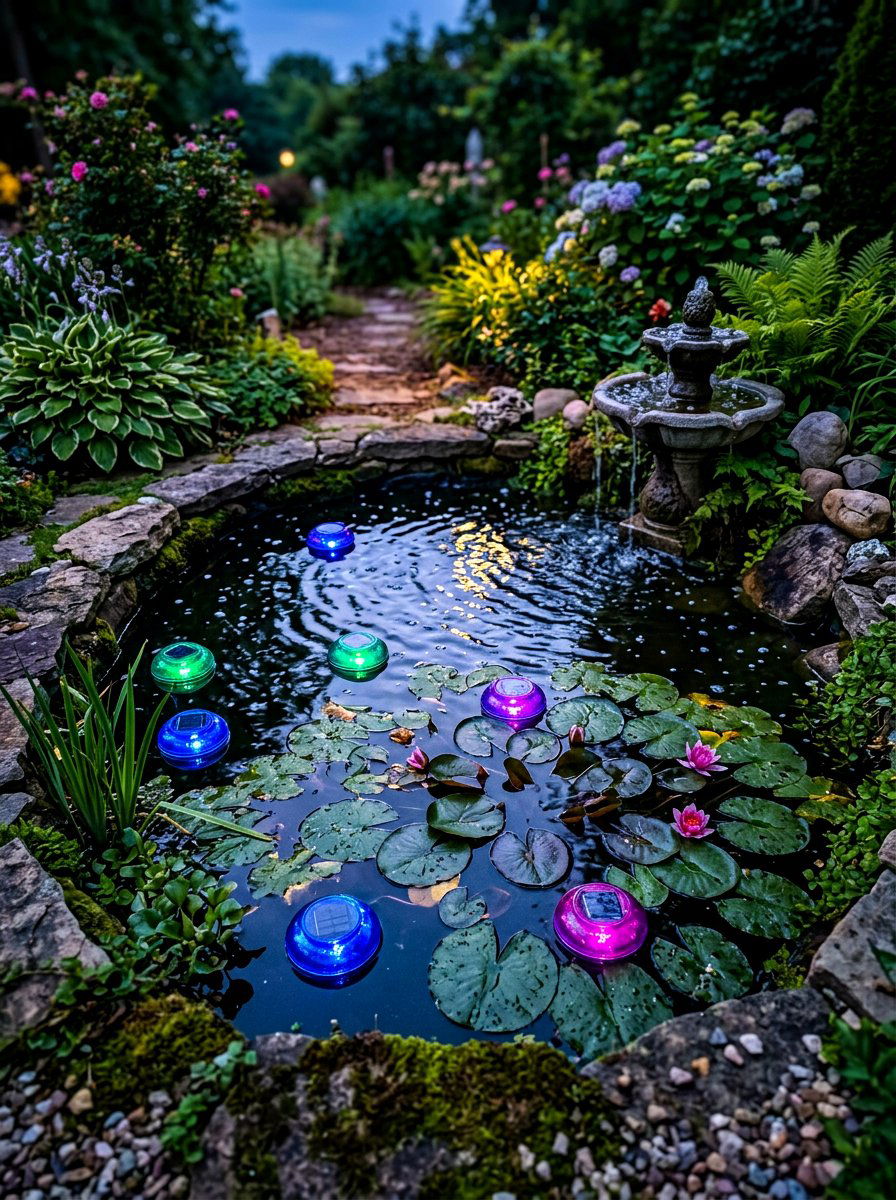 Solar water feature lights - 30 solar garden lighting ideas