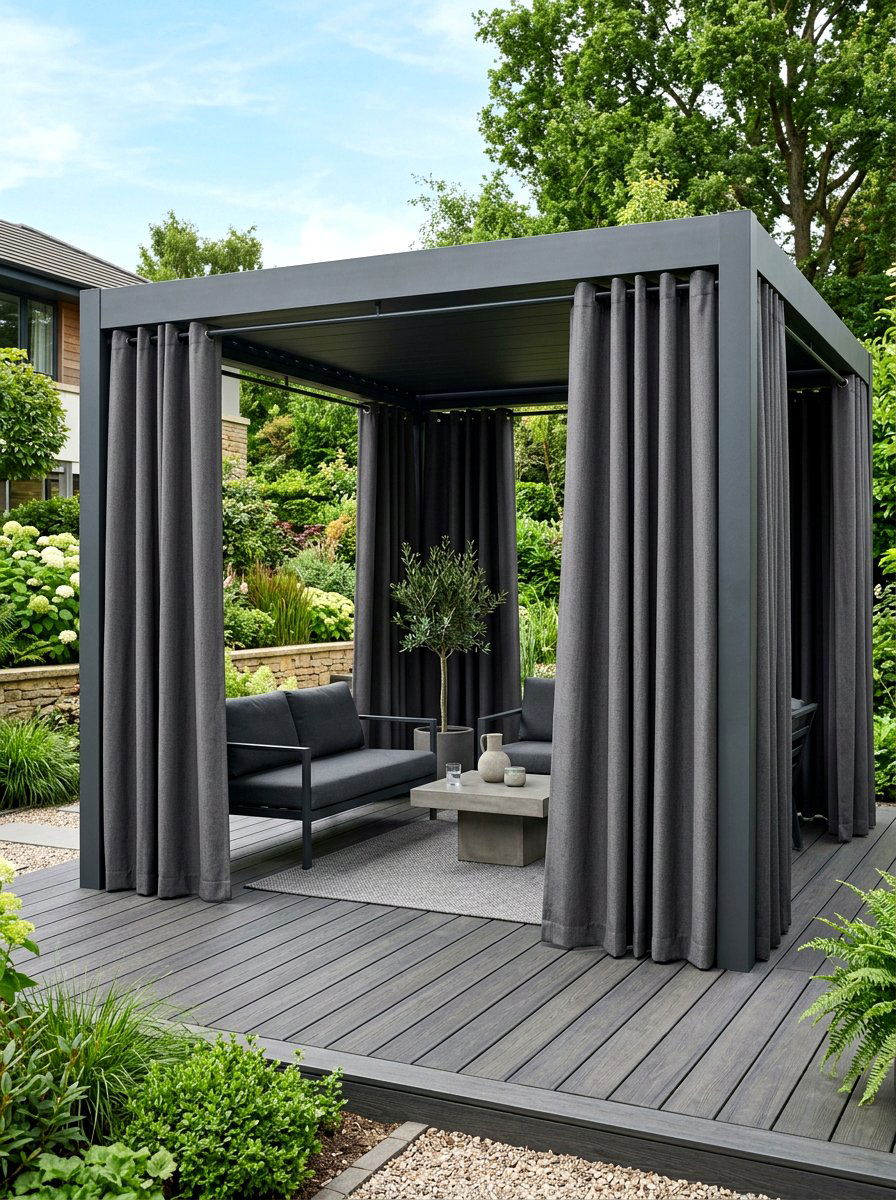 Solid Grey Modern Curtain - 30 gazebo curtain ideas