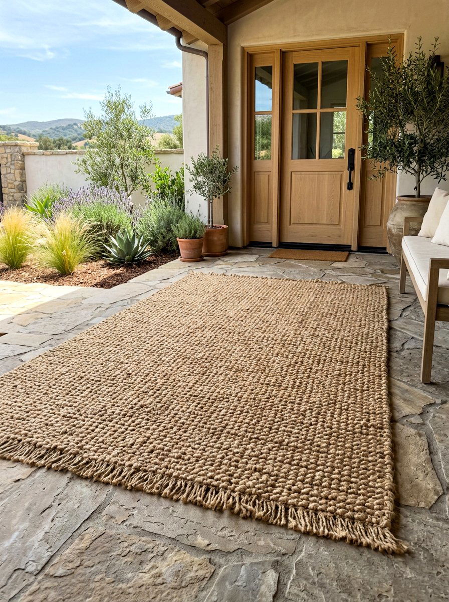 Solid Tan Textured Rug - 30 front porch rug ideas