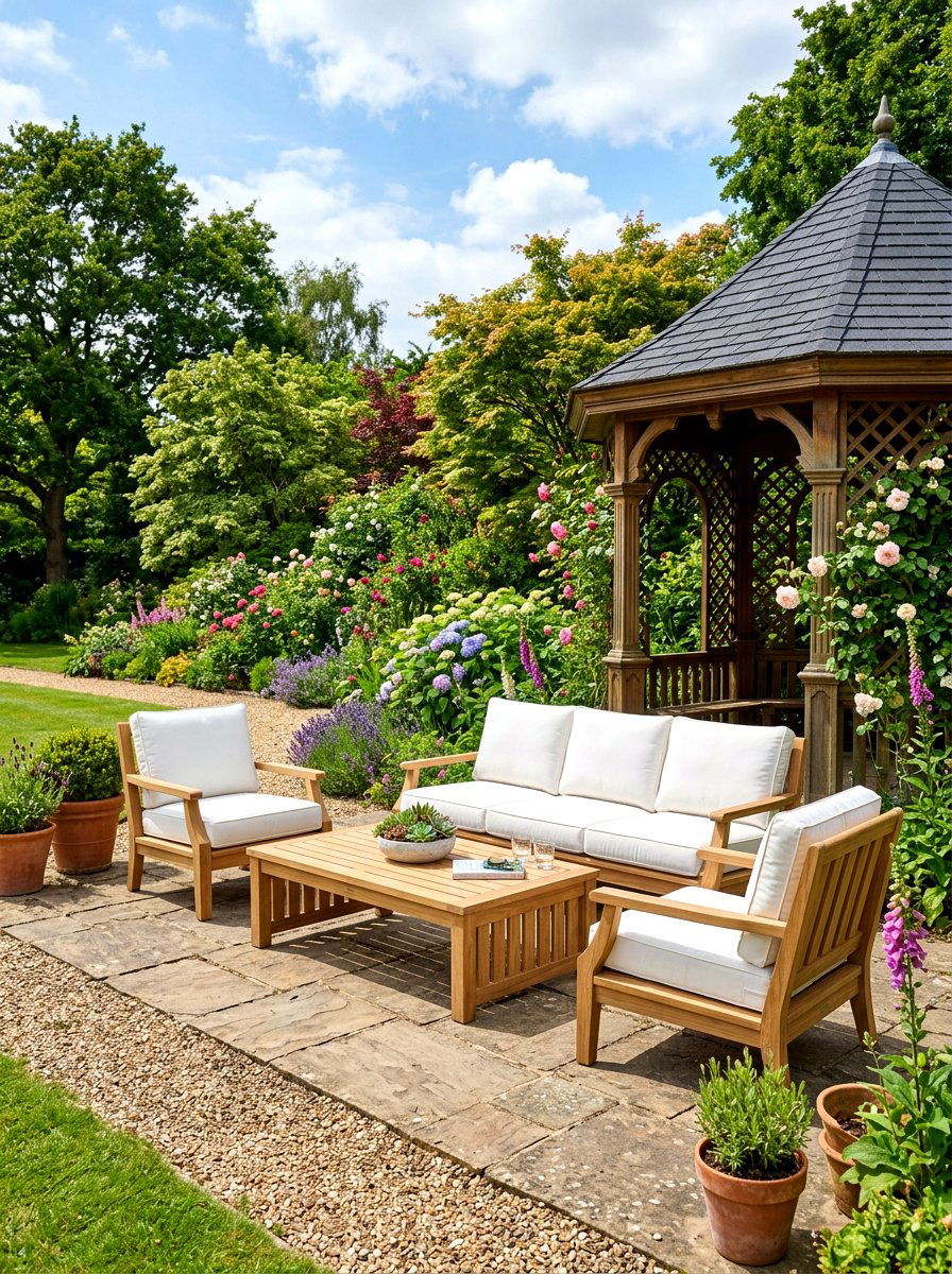 Solid Teak Furniture - 30 gazebo seating ideas