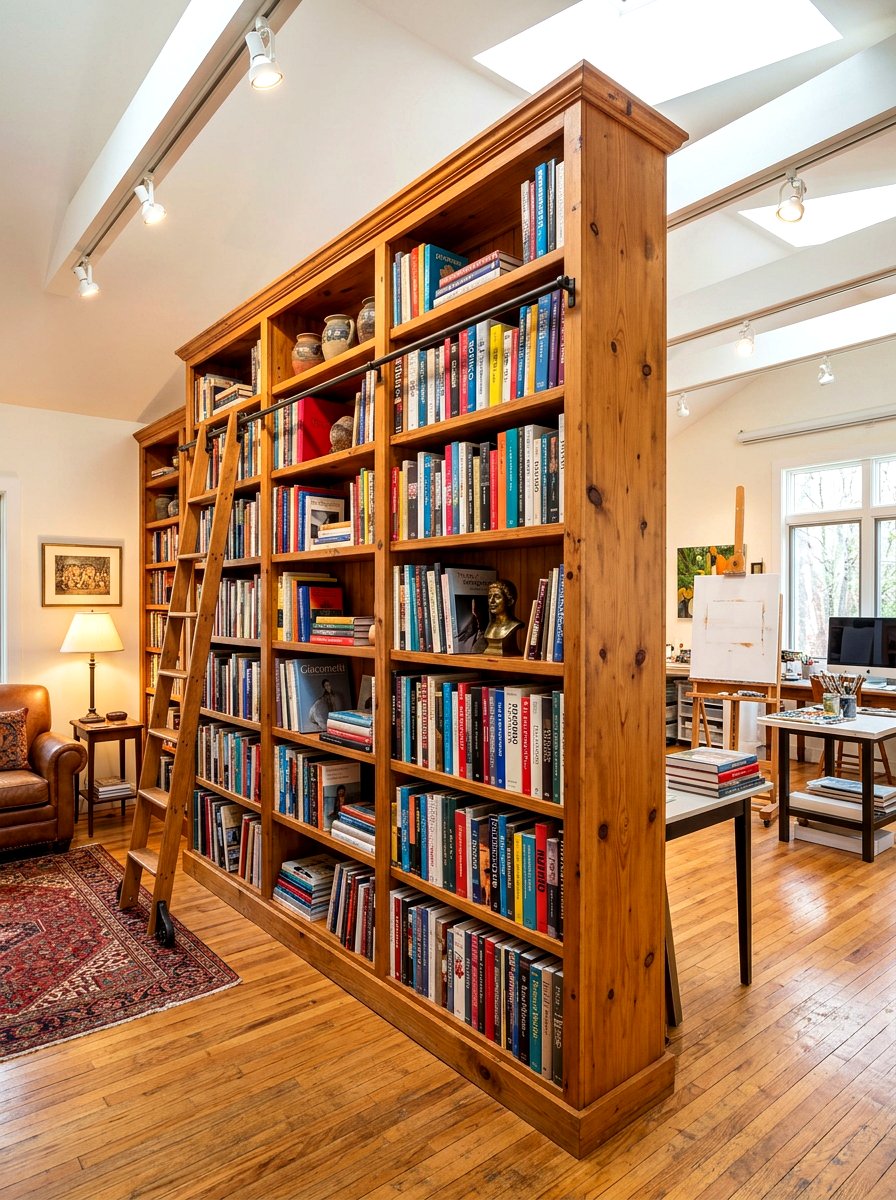 Solid Wood Bookcase Divider - 30 bookshelf divider apartment ideas