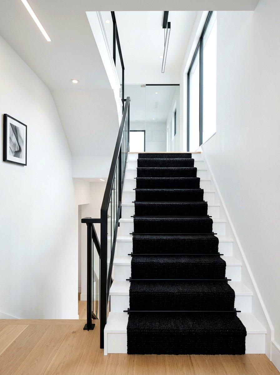 Solid black stair runner - 30 staircase runner ideas