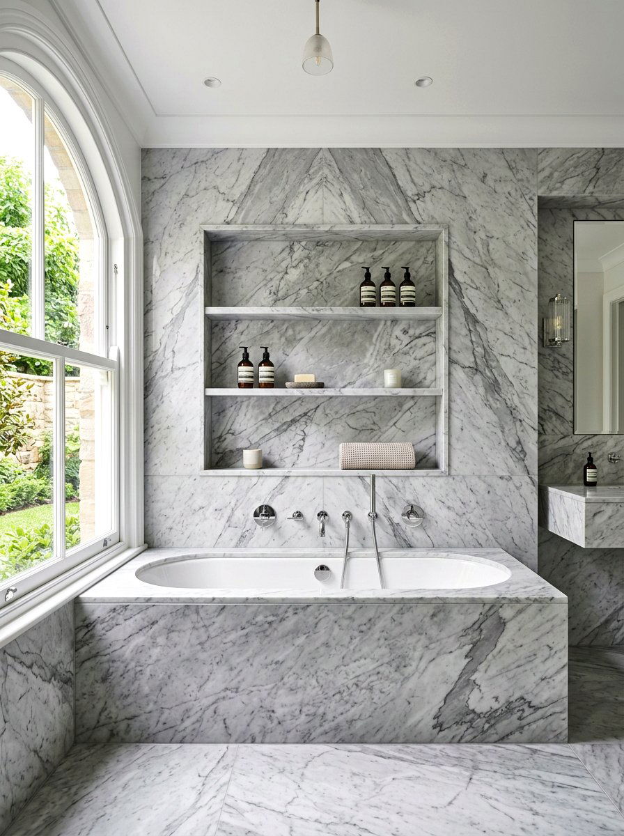 Solid marble slab niche - 30 tub niche ideas