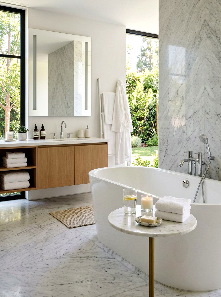 Sophisticated Bathroom Marble Drink Table - 30 drink table ideas