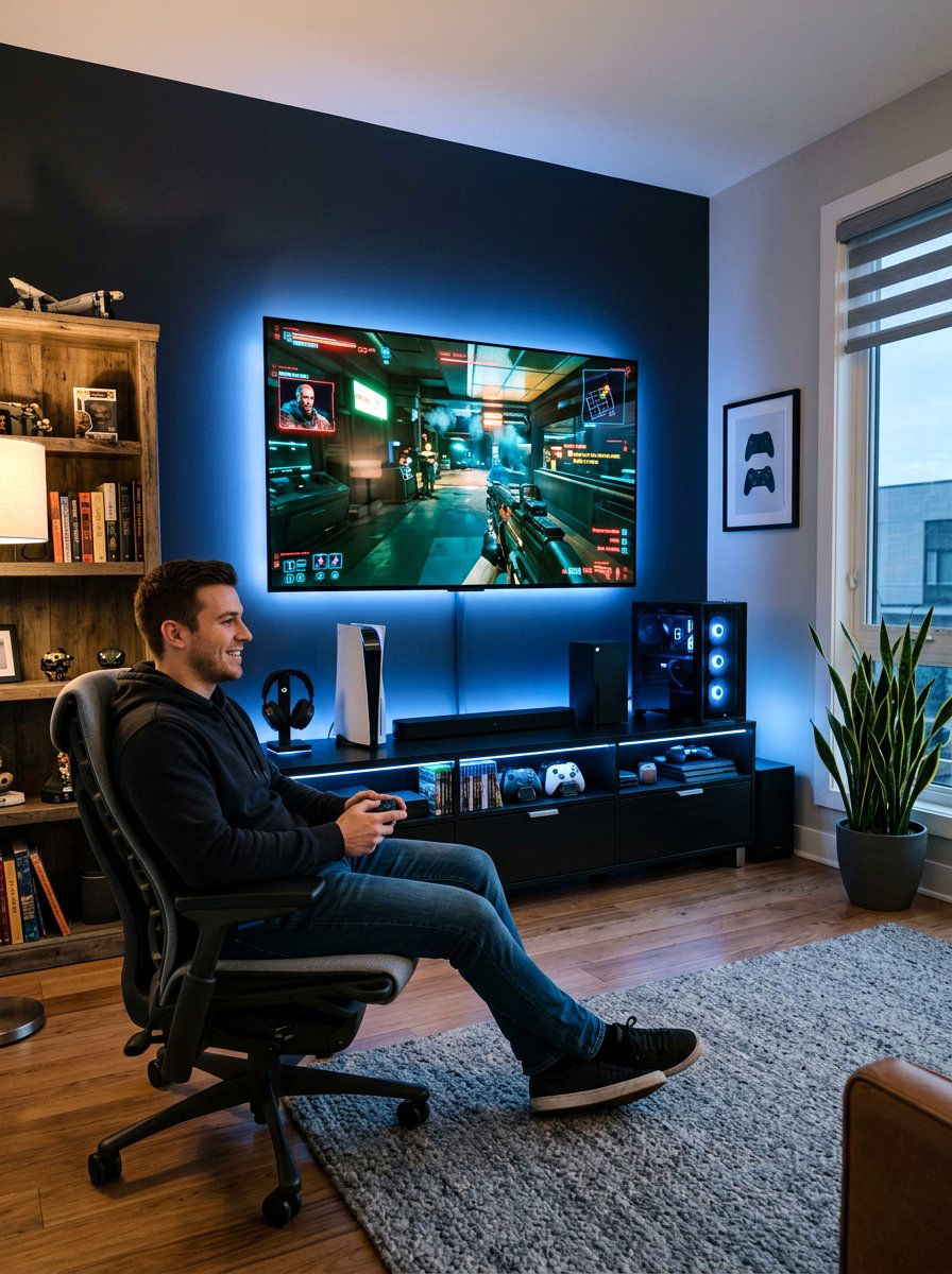 Sophisticated Den Gaming Setup - 30 den decorating ideas
