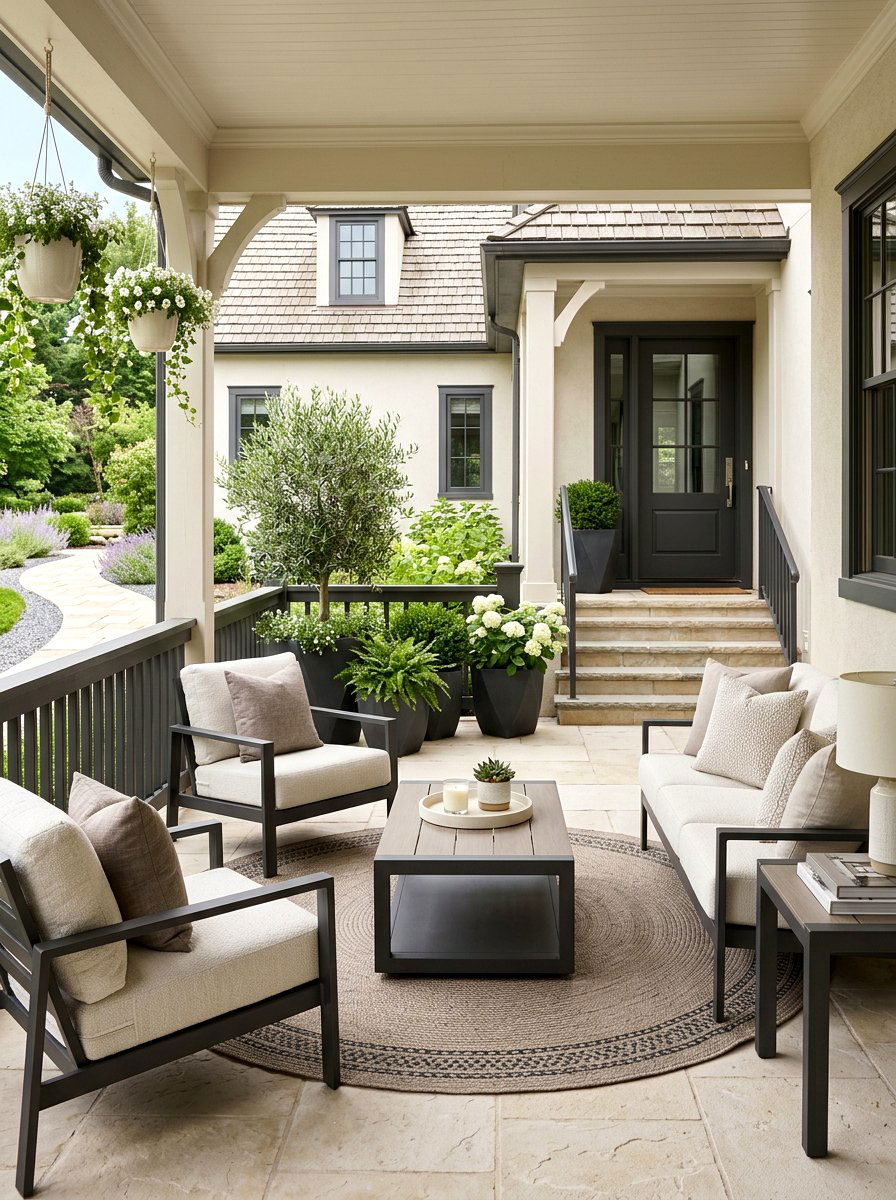 Sophisticated Neutral Color Palette Design - 30 luxury front porch styling ideas