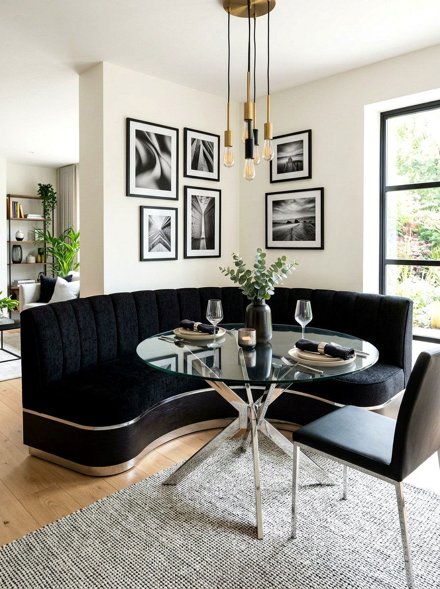 Sophisticated curved dining nook - 30 curved banquette ideas