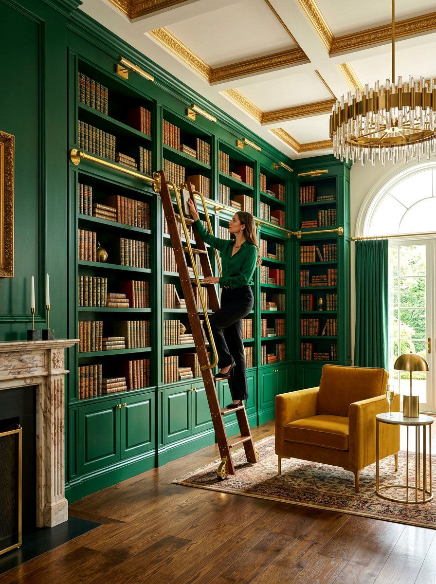 Sophisticated gold hardware library - 30 library ladder ideas