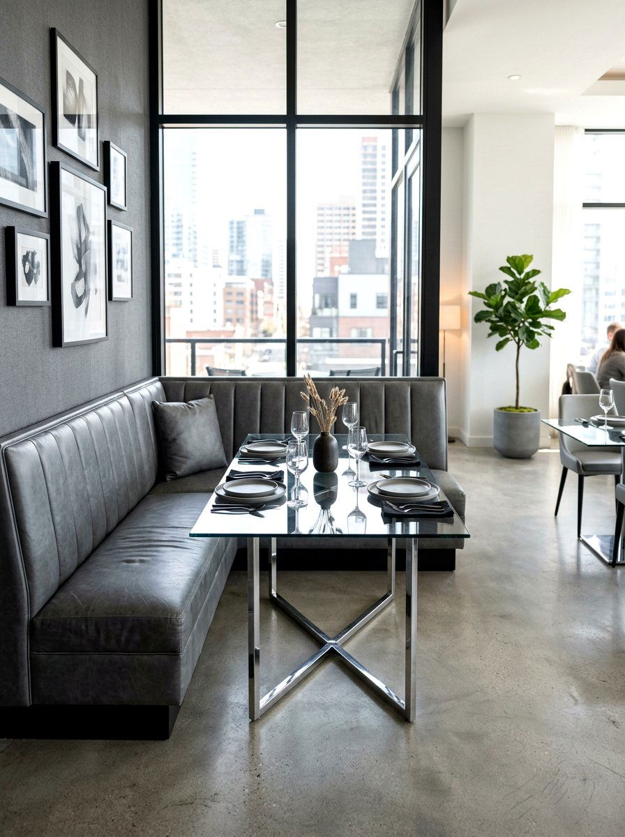 Sophisticated gray dining booth - 30 curved banquette dining ideas