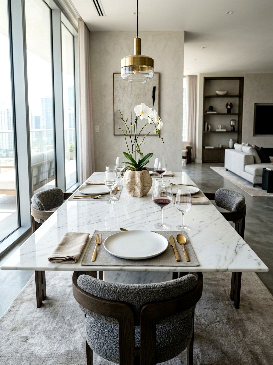Sophisticated marble dining look - 30 dinner party table ideas aesthetic