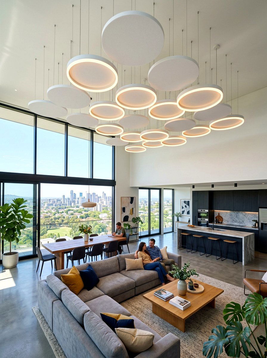 Sound absorbing ceiling clouds - 30 acoustic living room ideas