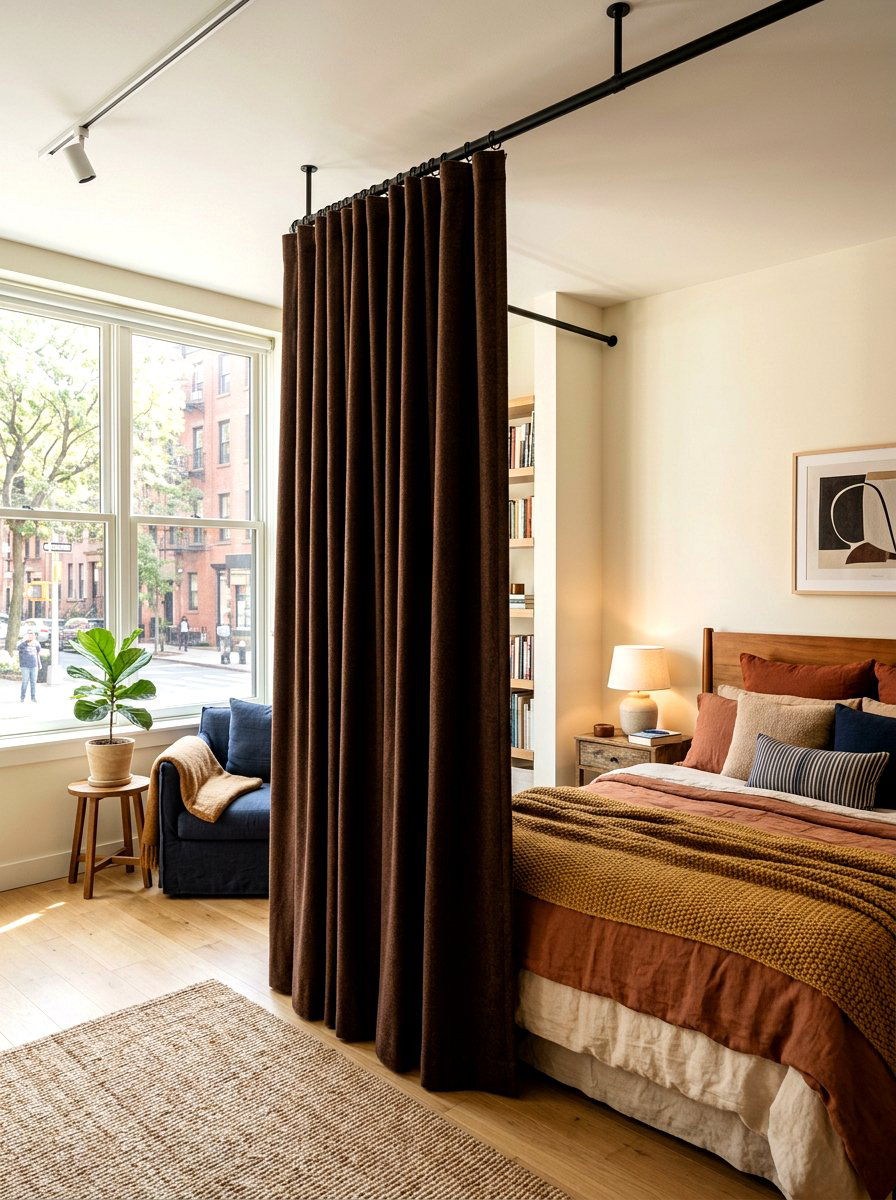 Soundproof Thermal Room Divider - 30 curtain divider apartment ideas
