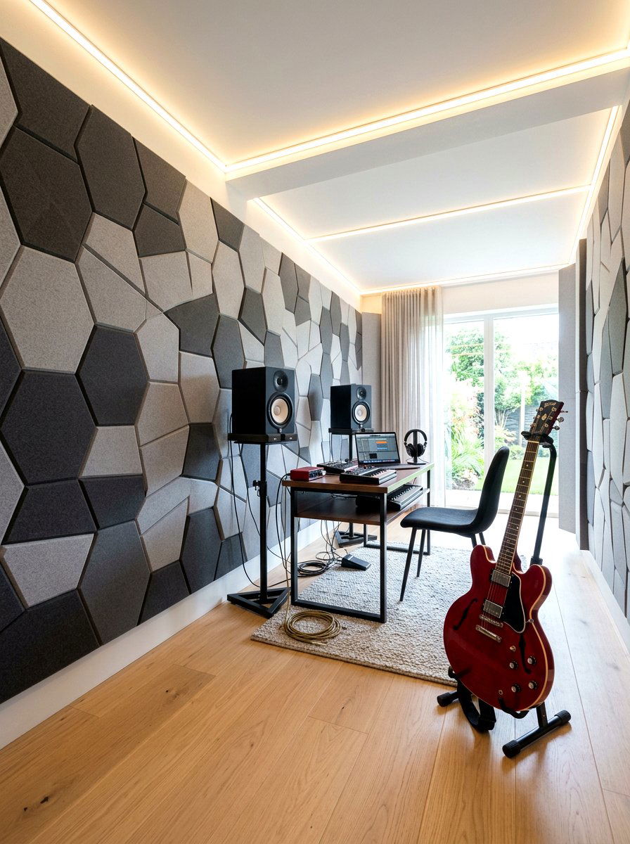 Soundproof foam wall treatment - 30 music practice room ideas
