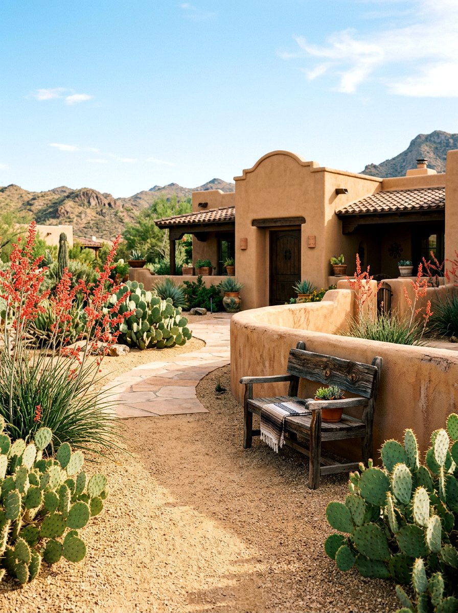 Southwest Adobe Landscape - 30 xeriscape front yard ideas