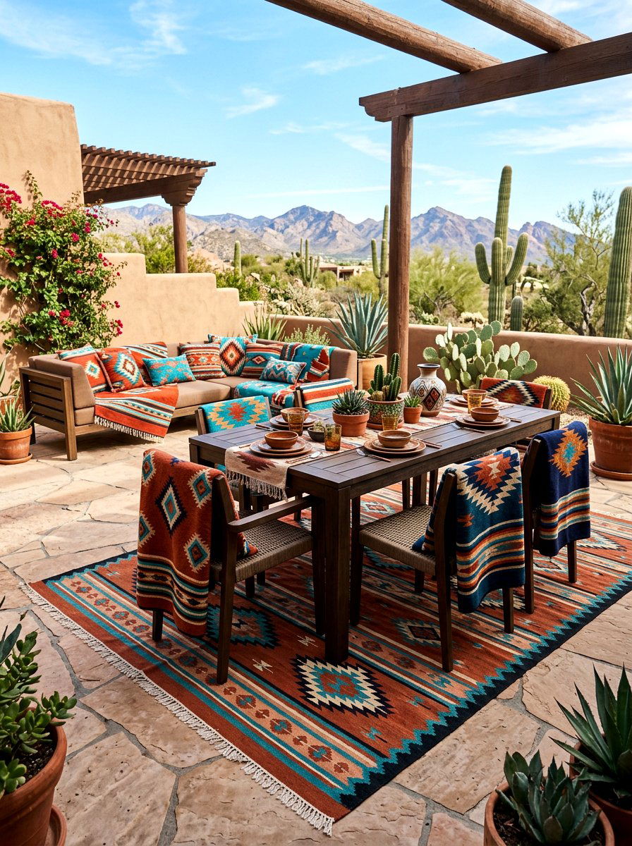 Southwest Patterned Decor - 30 sunset inspired patio ideas
