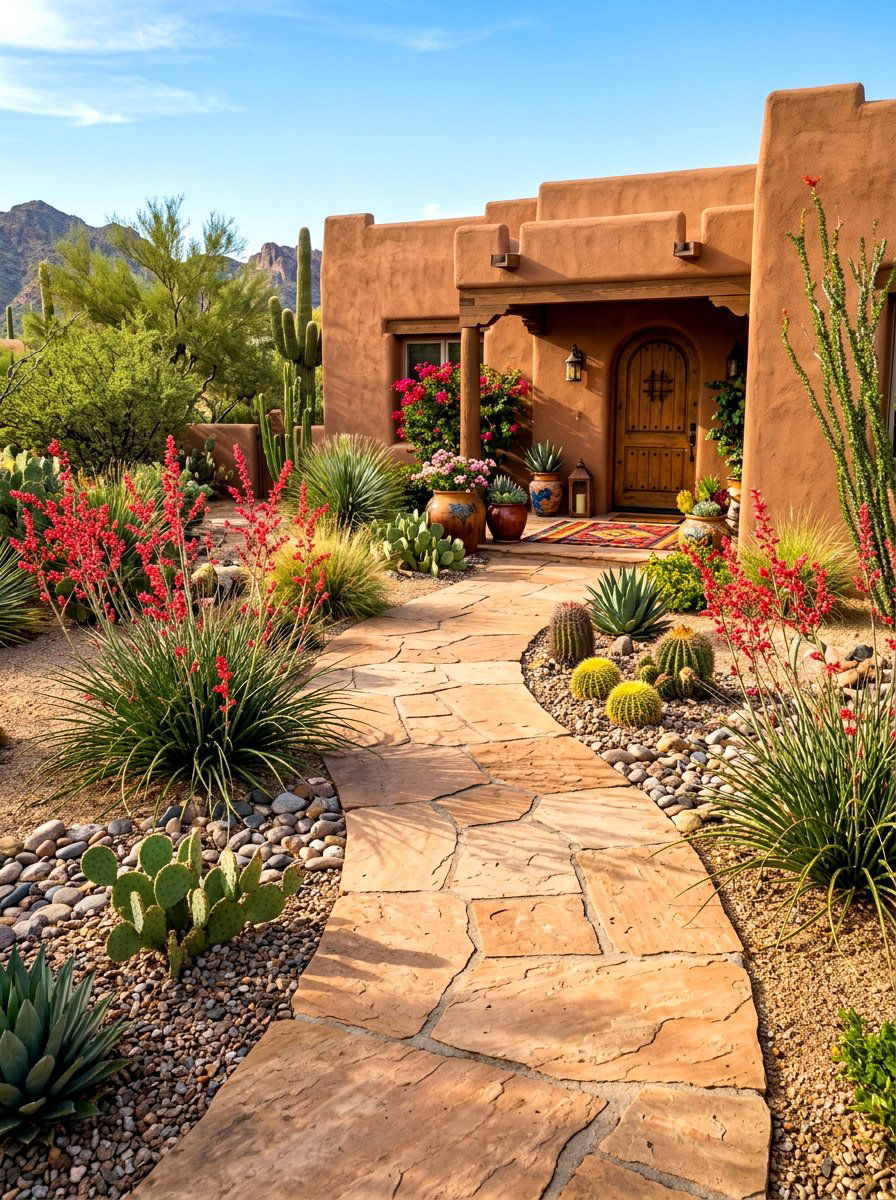Southwest Style Front Walkway - 30 cactus front yard ideas