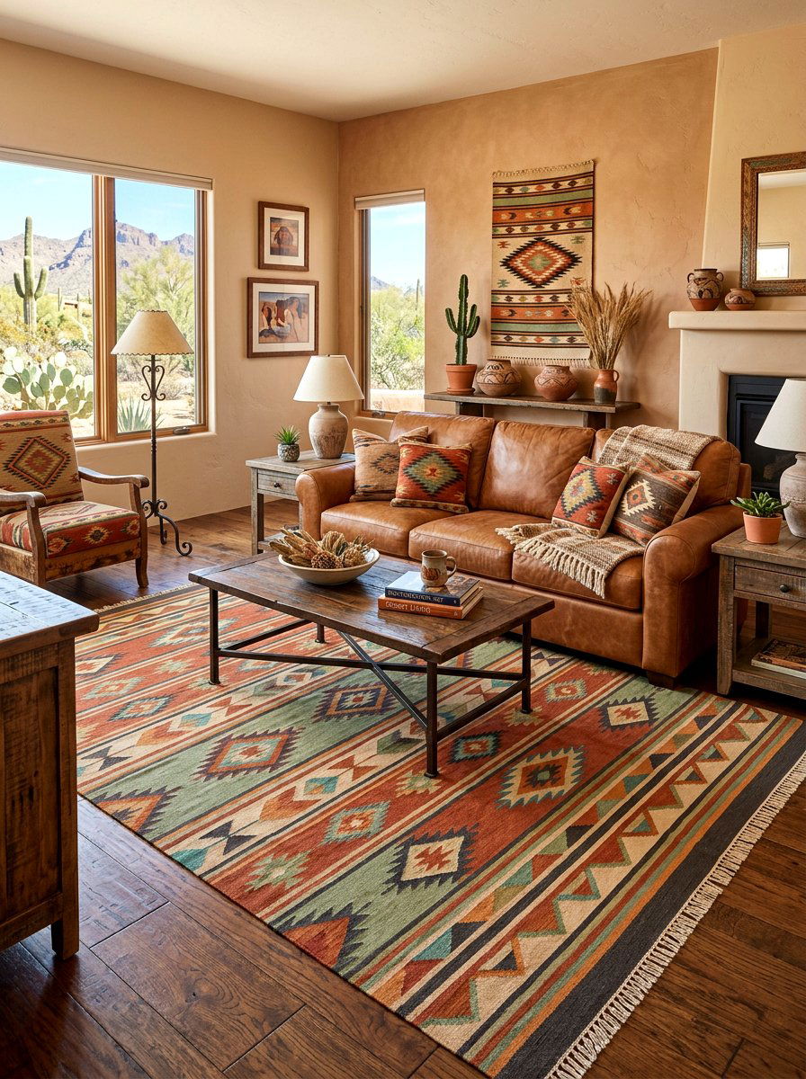 Southwestern Kilim Rug Living Room - 30 living room rug ideas