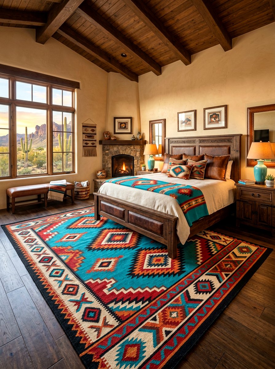 Southwestern Patterned Rug - 30 rustic bedroom ideas