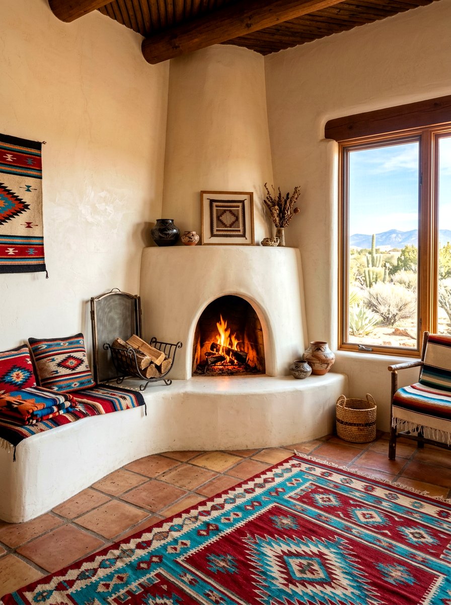 Southwestern Stucco Corner Unit - 30 corner fireplace ideas