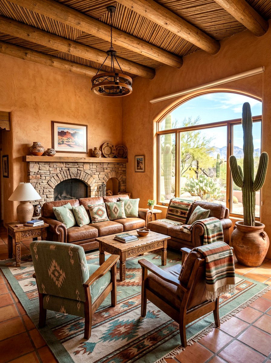 Southwestern terracotta living room - 30 terracotta and sage living room ideas