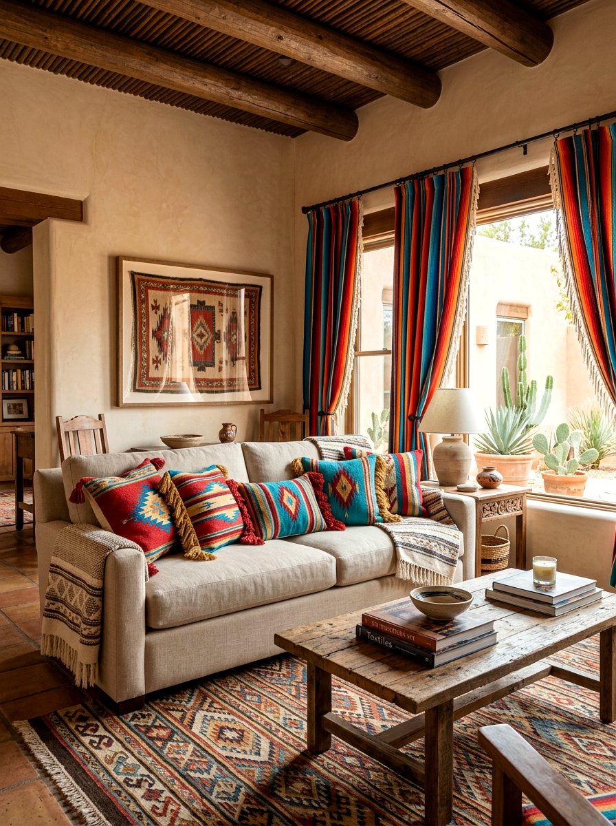 Southwestern textile living room - 30 southwestern living room ideas