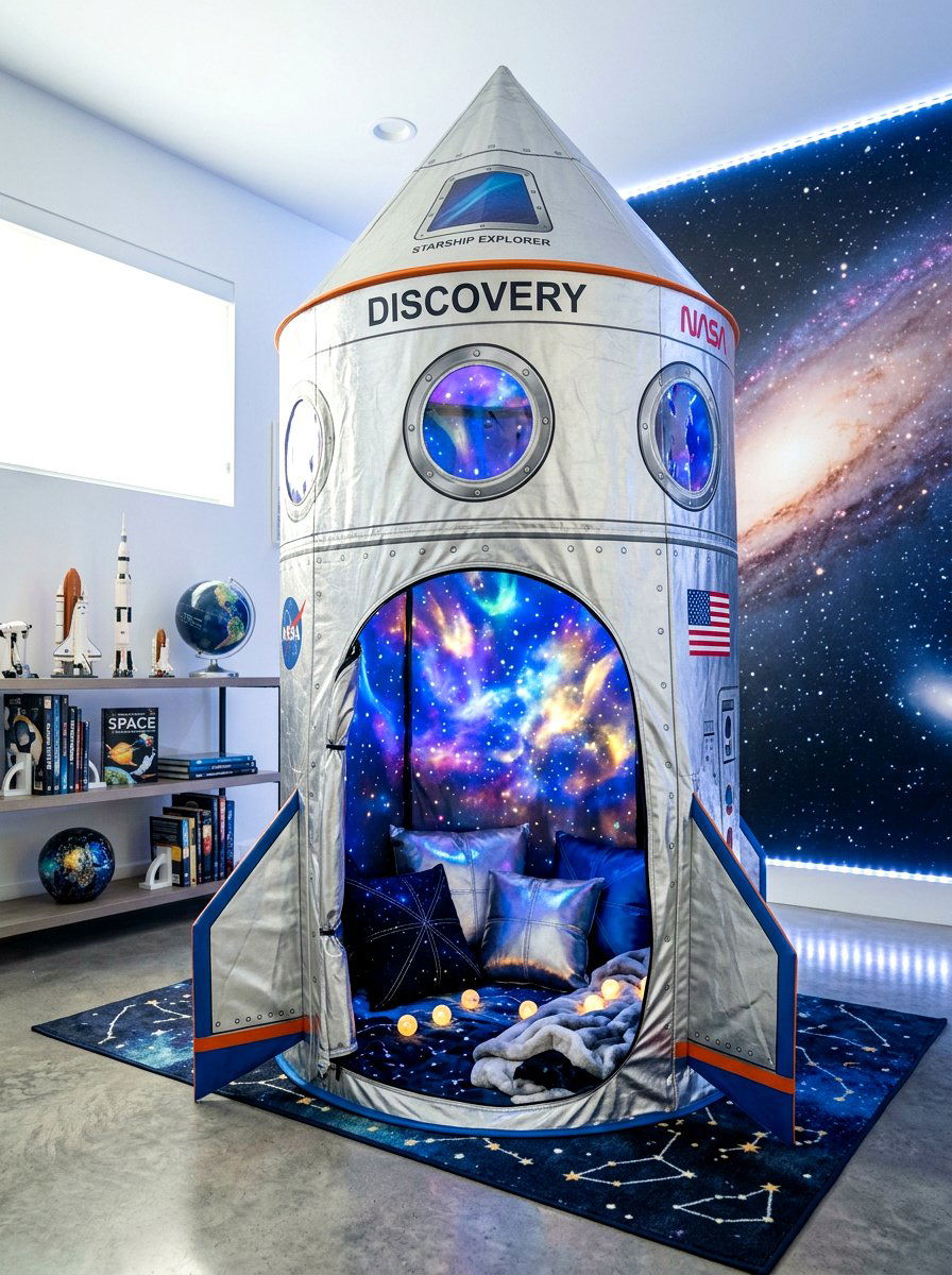 Space Discovery Rocket Tent - 30 kids tent reading nook ideas