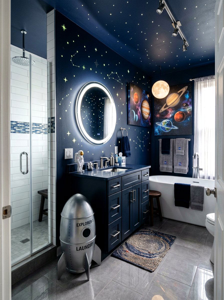 Space Exploration Theme - 30 kids bathroom decor ideas