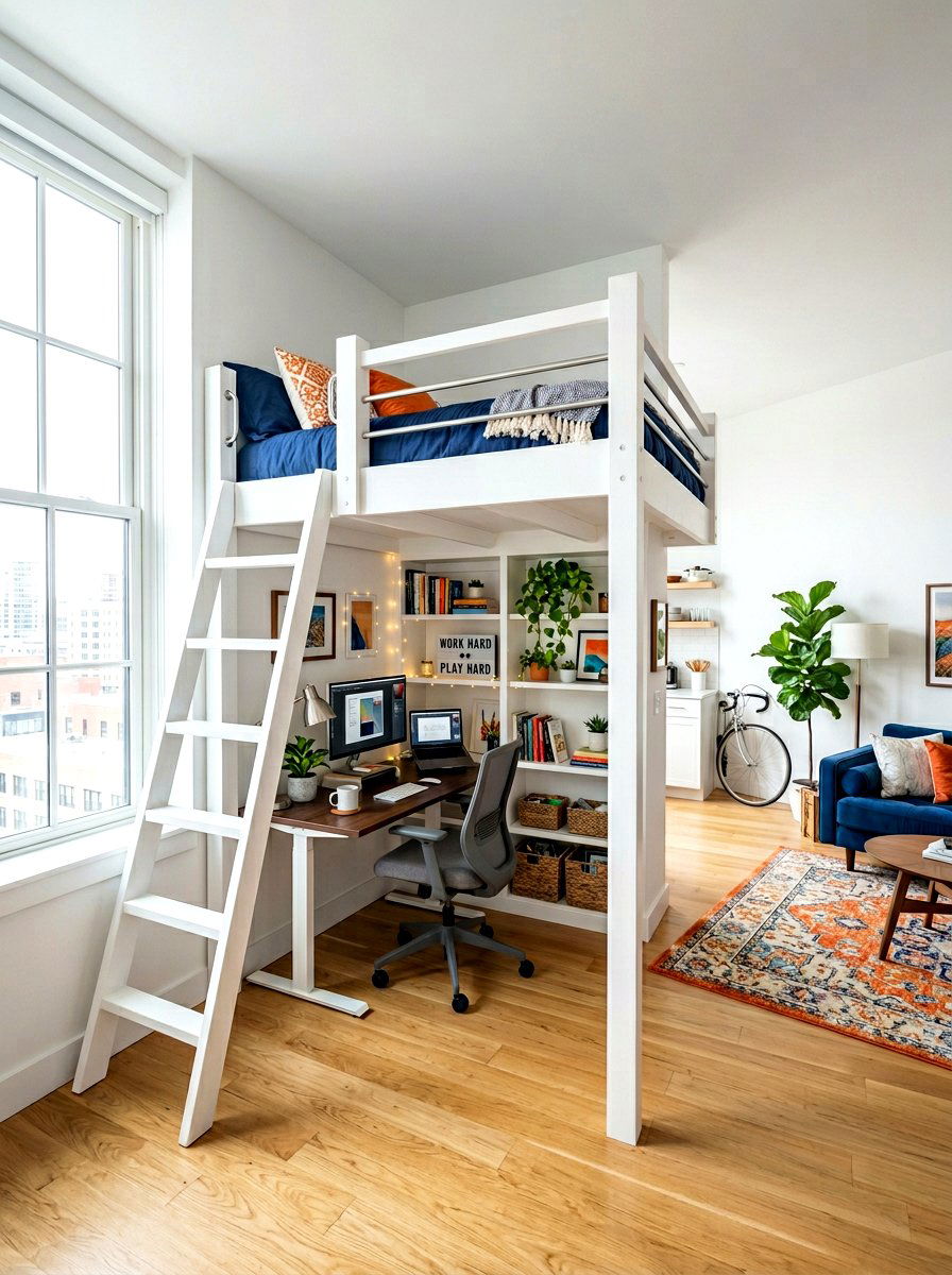 Space Saving Corner Loft Bed - 30 loft bed studio apartment ideas