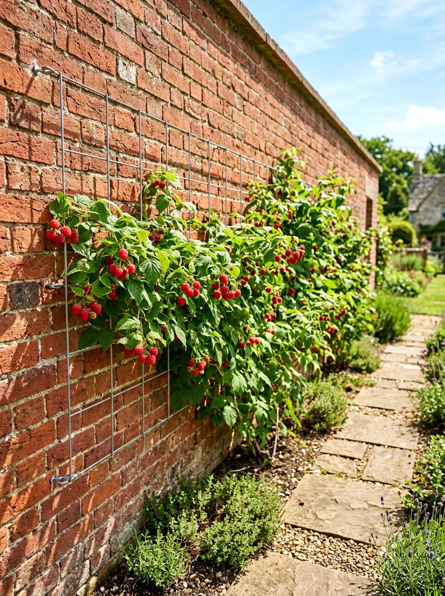Space Saving Raspberries Against Wall - 30 berry patch layout ideas
