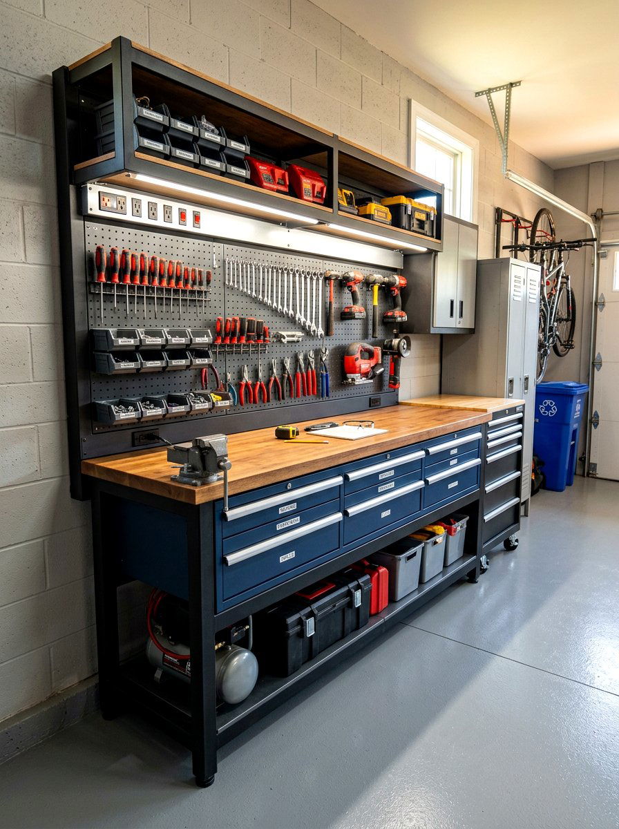 Space Saving Workbench - 30 small garage ideas