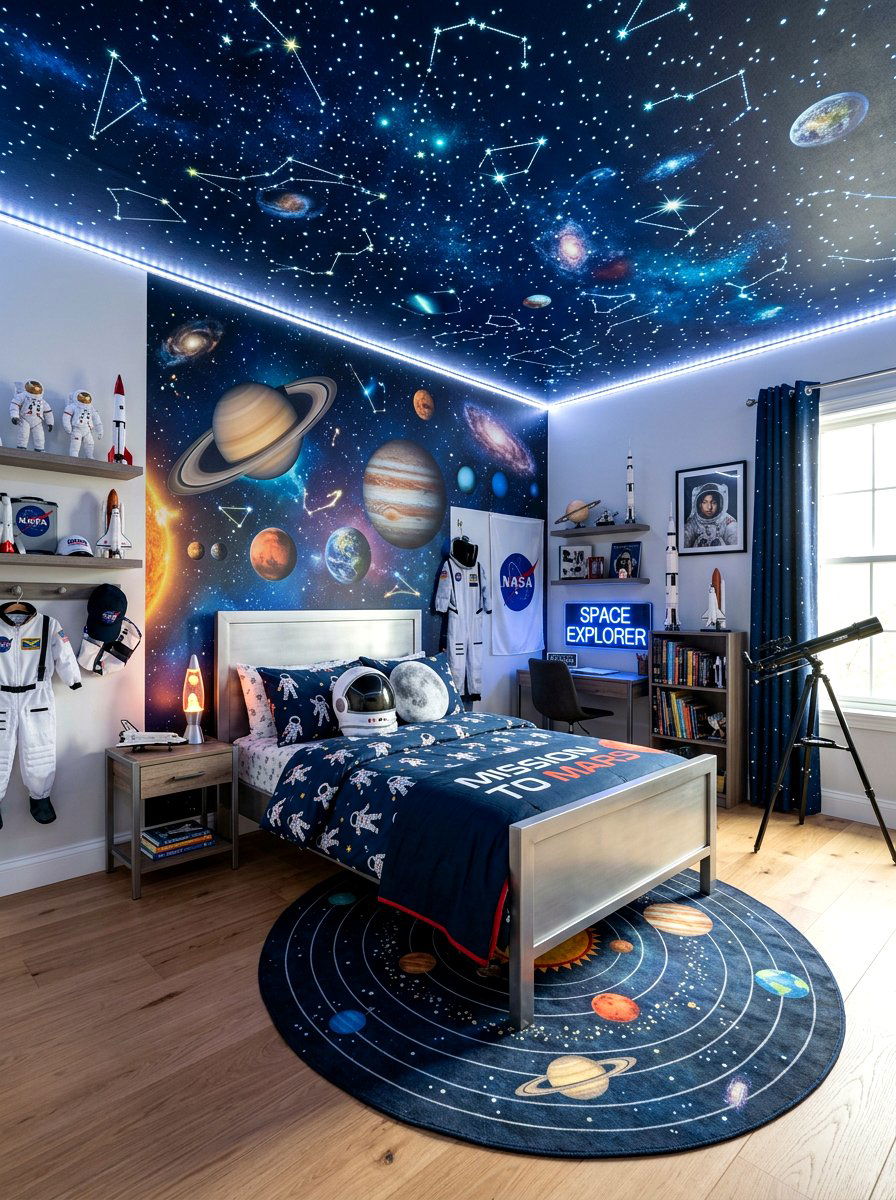 Space Theme Boys Bedroom - 30 aesthetic kids room ideas