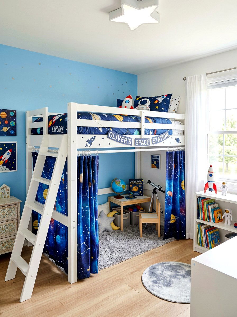 Space Theme Loft Bed - 30 space themed bedroom ideas