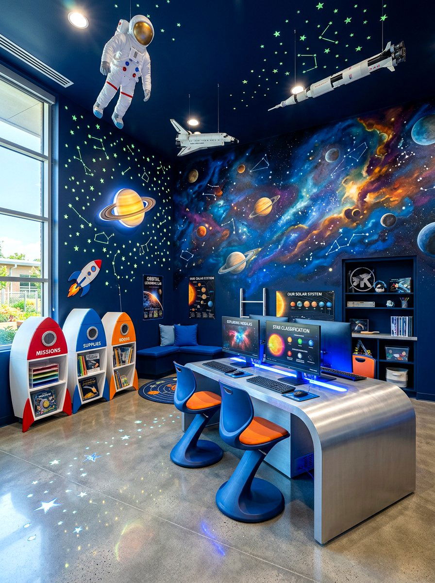 Space Themed Learning Area - 30 kids study corner ideas