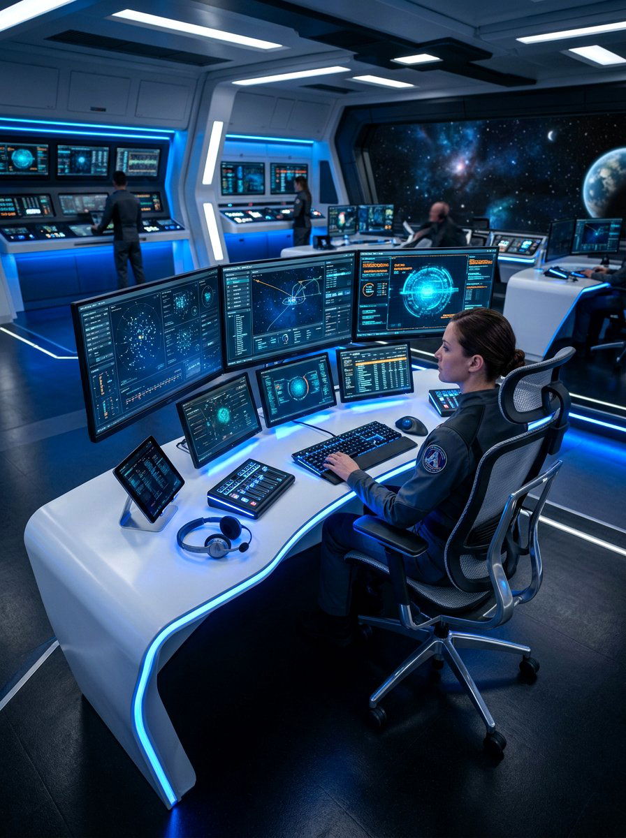 Spaceship Command Center Desk - 30 space themed bedroom ideas