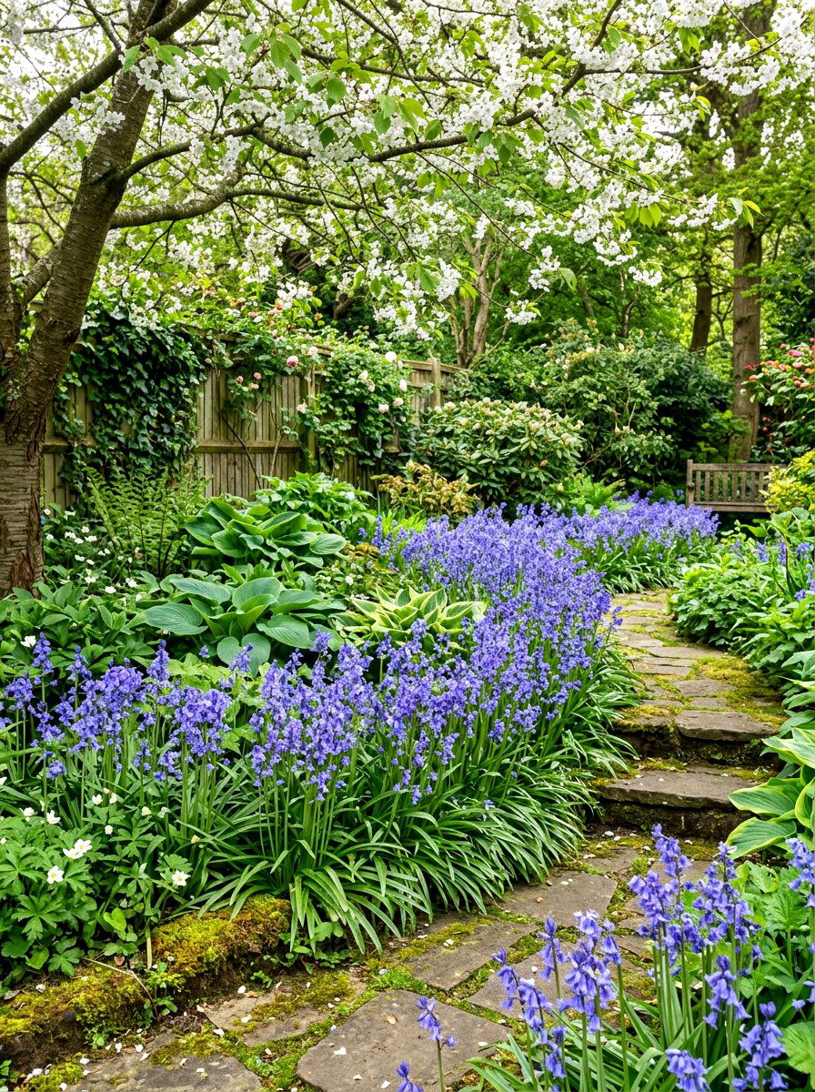 Spanish Bluebell Border - 30 spring bulb border ideas