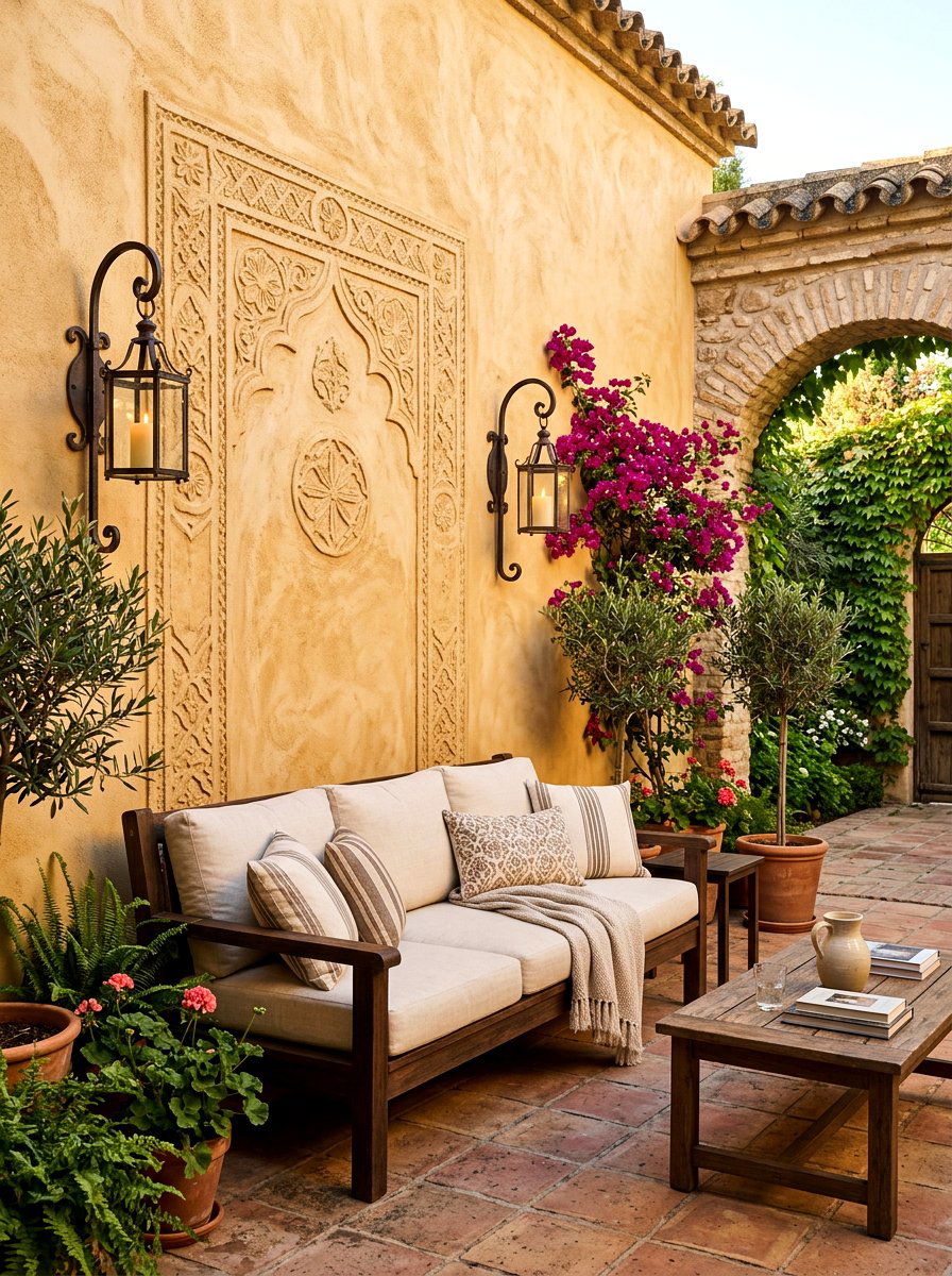 Spanish Plaster Accent Wall - 30 limewashed wall backyard ideas