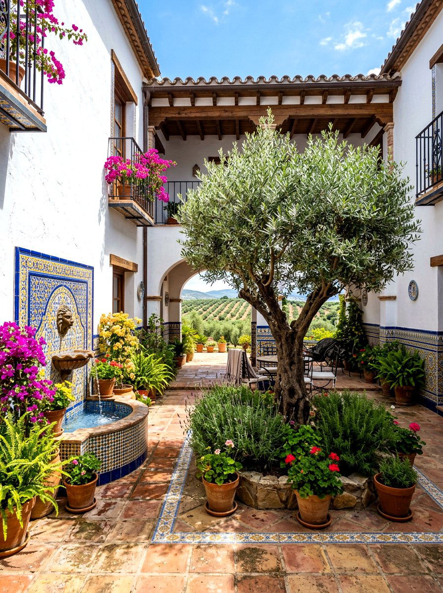 Spanish style courtyard - 30 olive grove backyard ideas