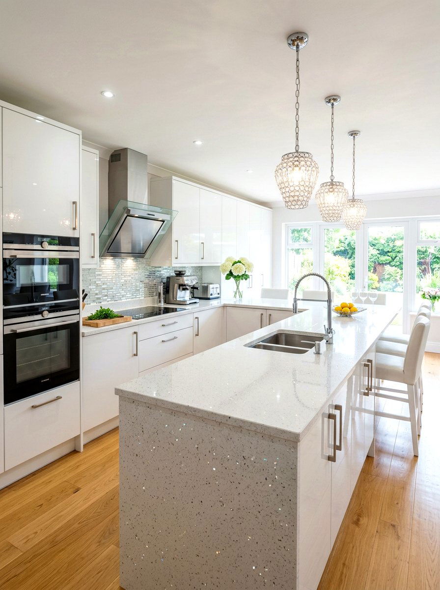 Sparkling quartz countertop - 30 quartz kitchen ideas