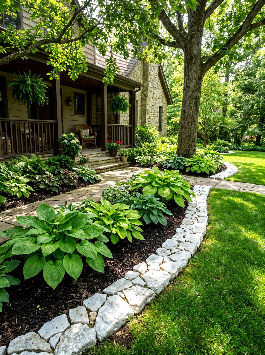 Sparkling quartzite stone garden edge - 30 gravel border garden ideas