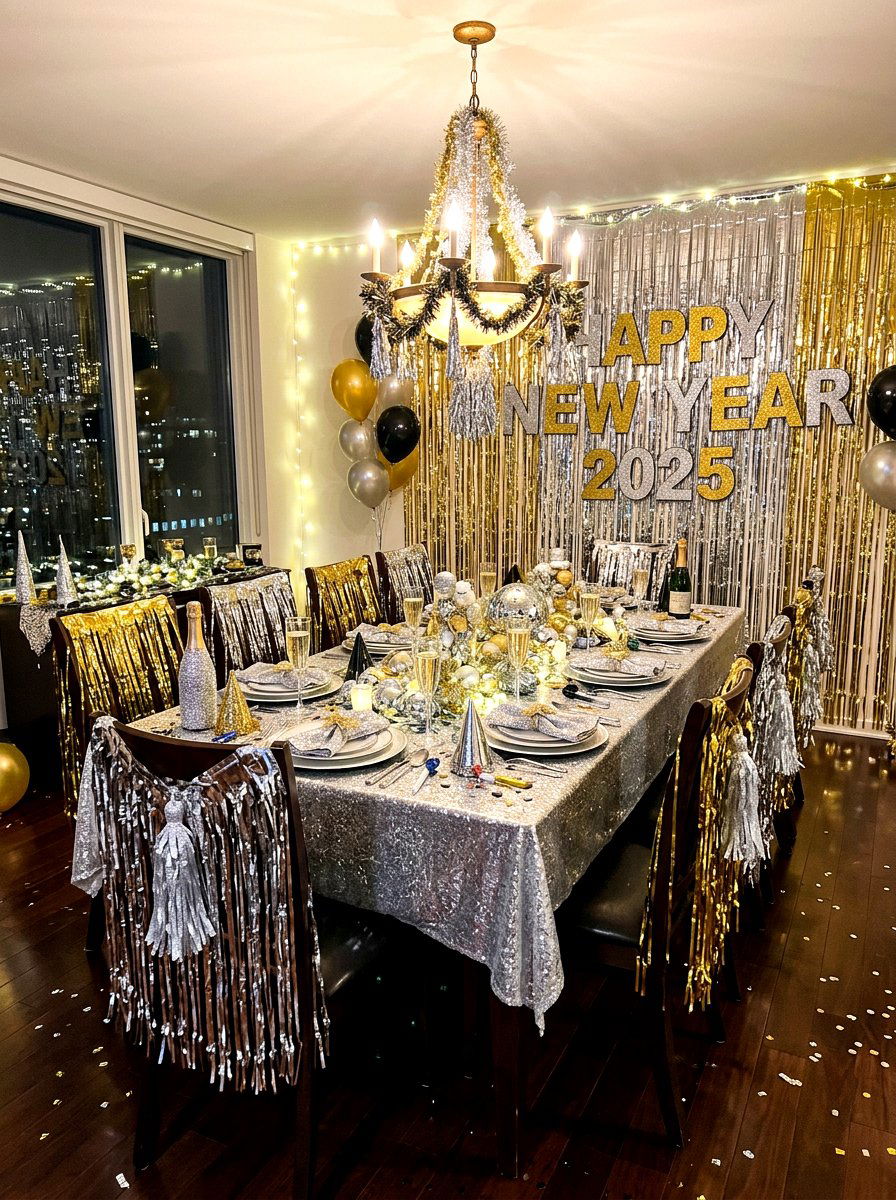 Sparkly fringe dining room - 30 New Year dining room ideas