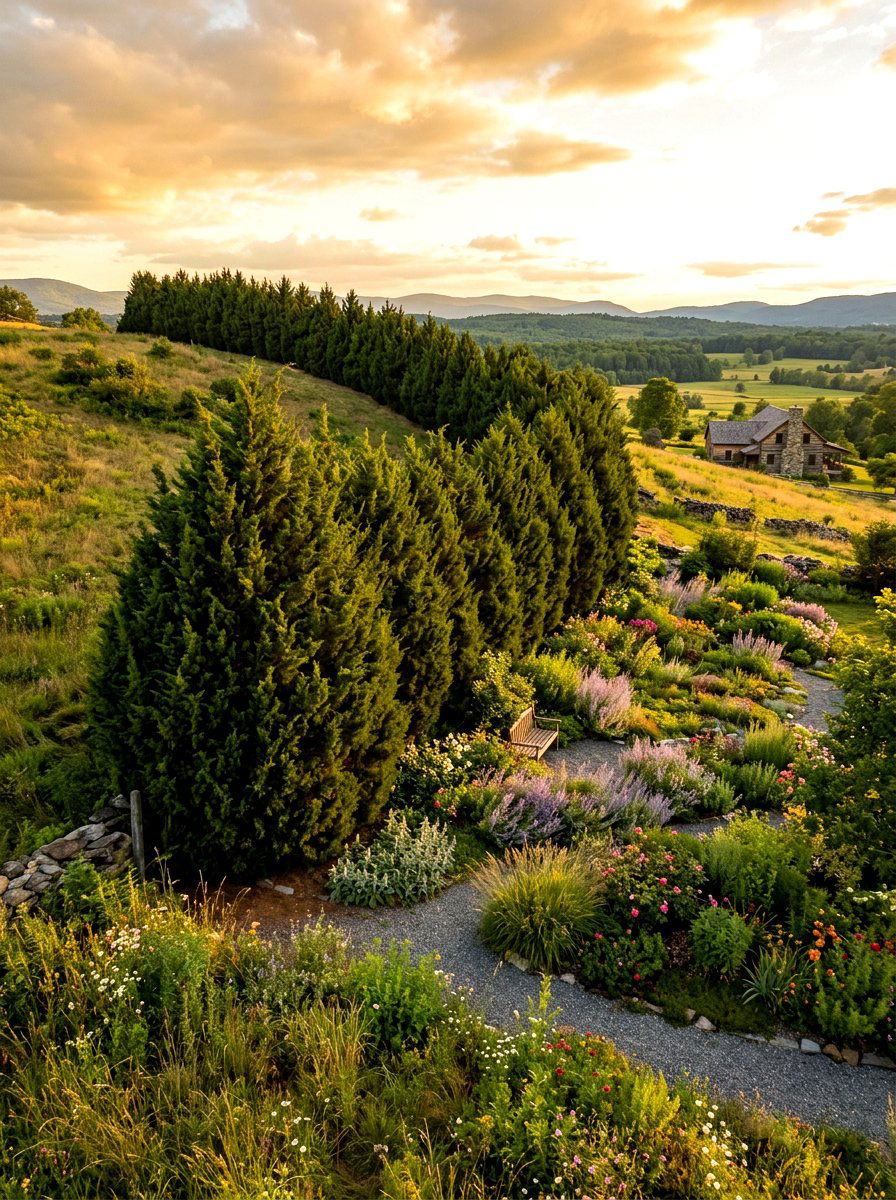 Spartan Juniper border - 30 evergreen privacy border ideas