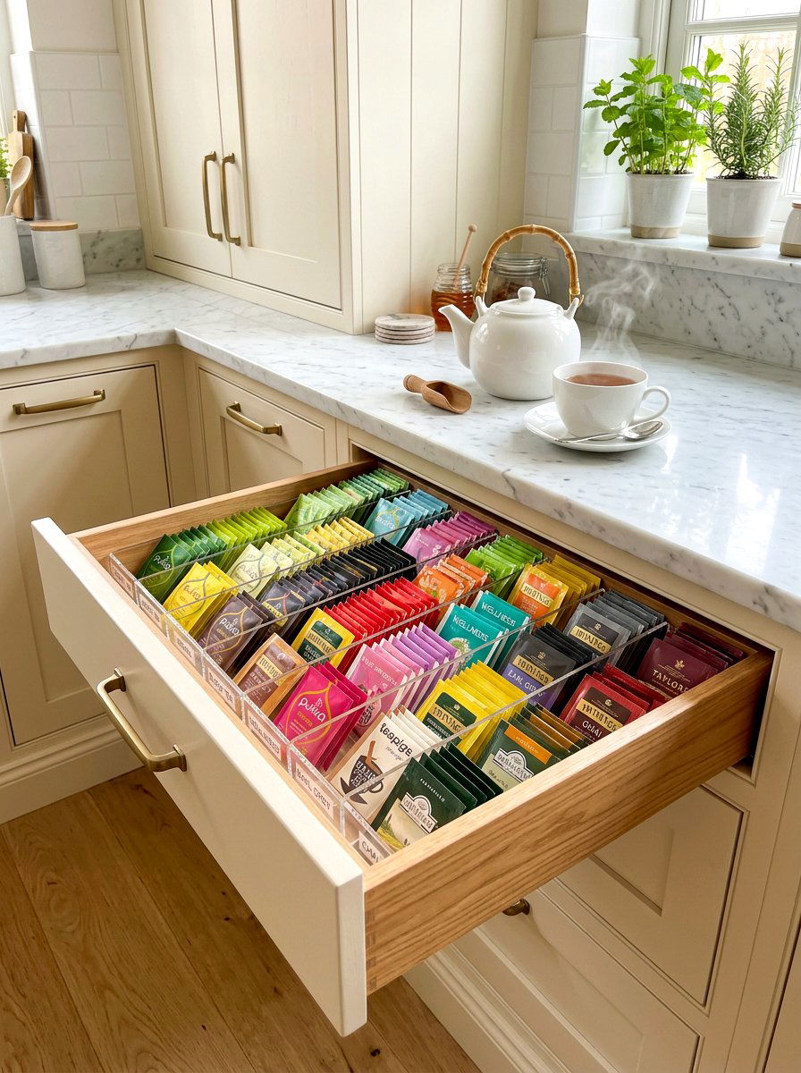 Specialized Tea Drawer - 30 kitchen drawer organization ideas