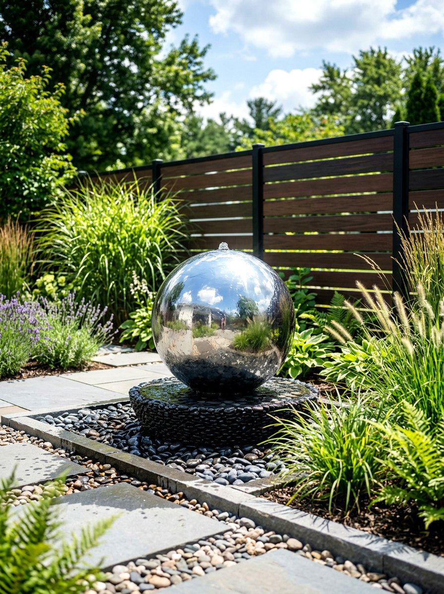 Spherical Solar Water Feature - 30 solar fountain ideas