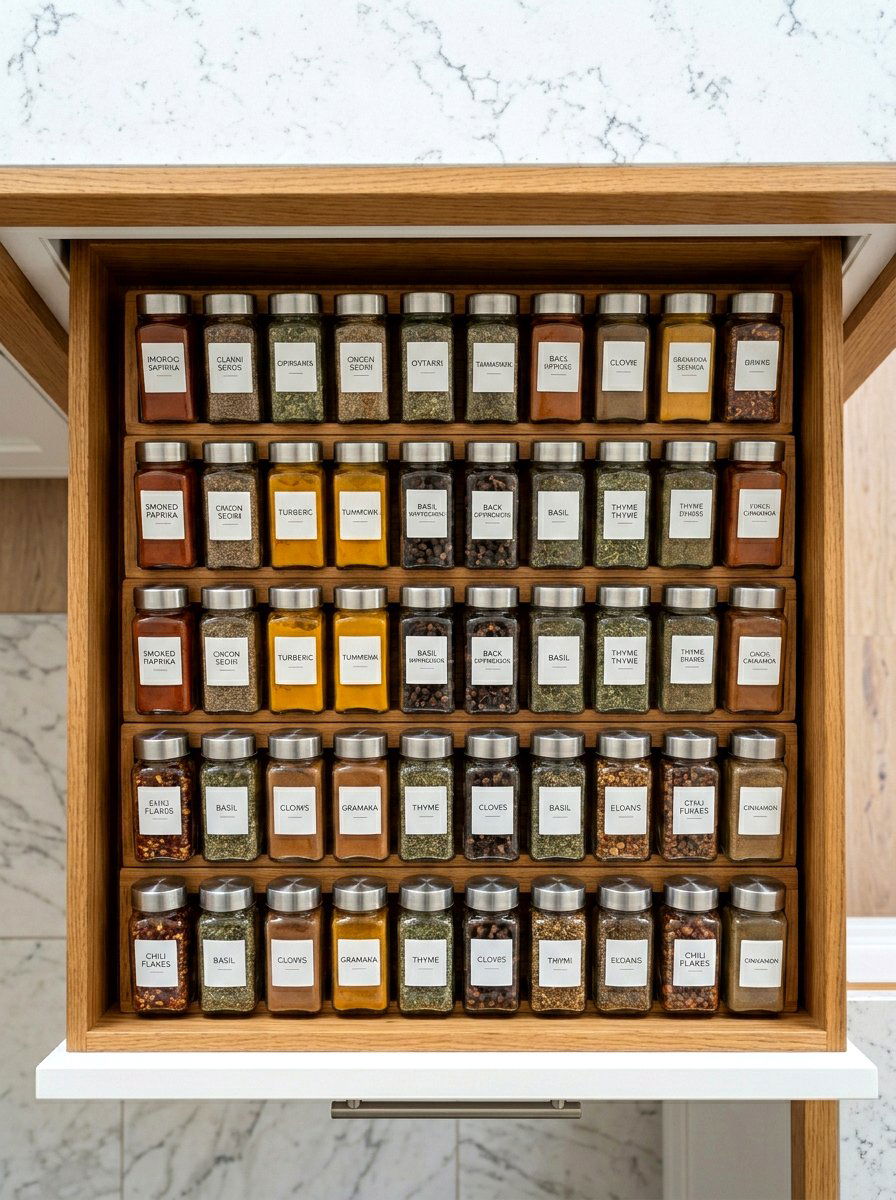 Spice Drawer Inserts - 30 pantry organization ideas